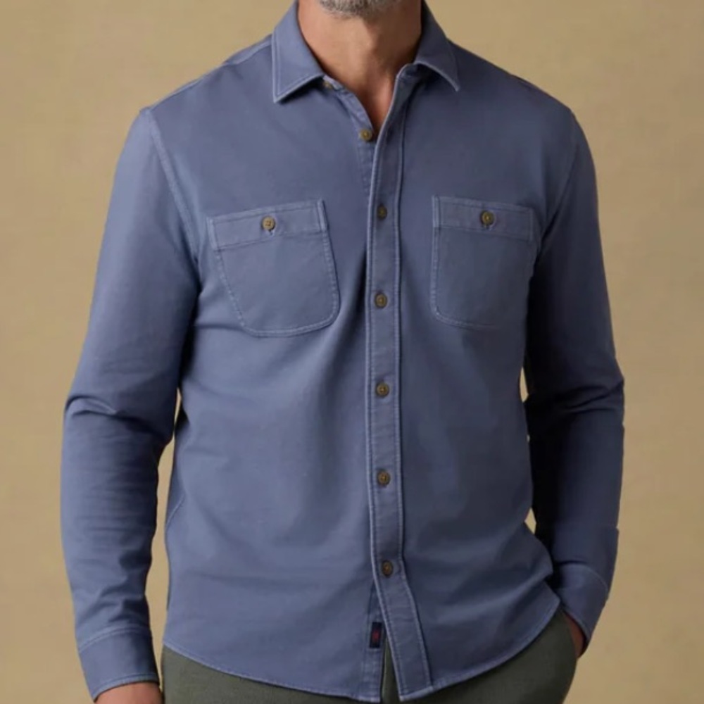 Faherty Mens Field Knit Utility Shirt Washed Charcoal XL NWT